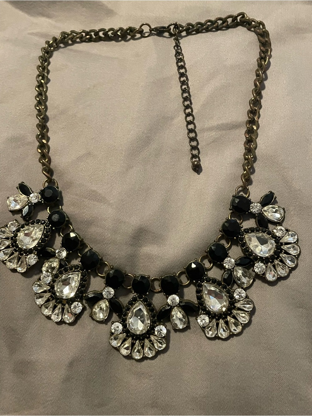 Statement Black and Clear Crystal Bib Necklace - Unbranded